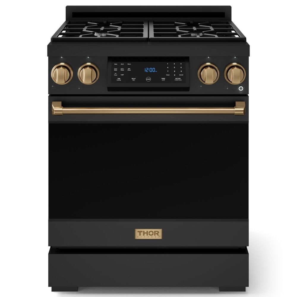 Thor Kitchen Gordon Ramsay 4.55 Cu. Ft. 30" Professional Natural Gas Range with Bronze Handle Kit in Black, , large
