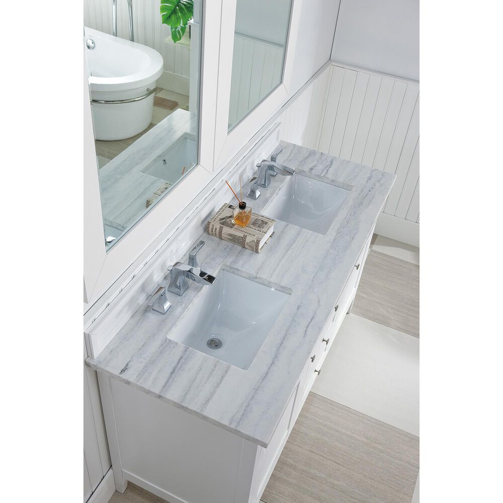 James Martin Vanities Palisades 60&quot; Double Bathroom Vanity in Bright White with 3 cm Arctic Fall Solid Surface Top and Rectangular Sinks, , large