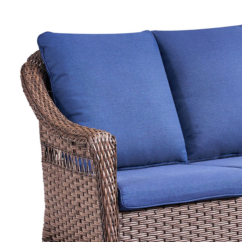 Sunwell Garden 33"H 3-Seater Outdoor Sofa with Curved Armrests and Navy Cushions in Brown, , large