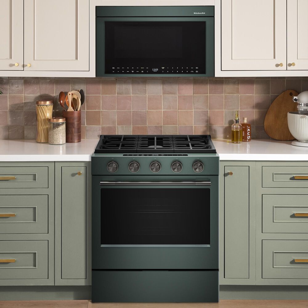 KitchenAid 2-Piece Kitchen Package with 30" Slide-In Smart Gas Range and 30" Over-the-Range Microwave Oven in Juniper, , large