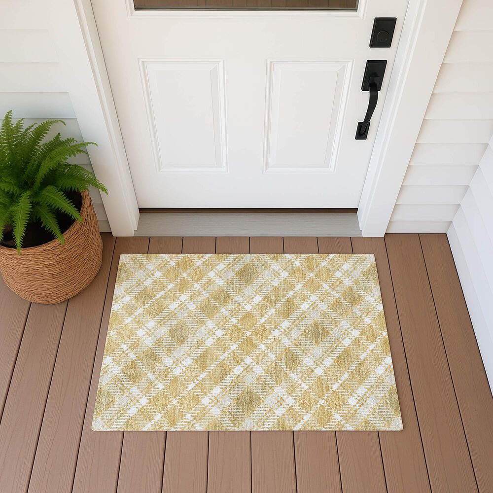 Dalyn Rug Company Soft Essentials Plaid Gold 2'6" x 3'10" Indoor/Outdoor Area Rug, , large