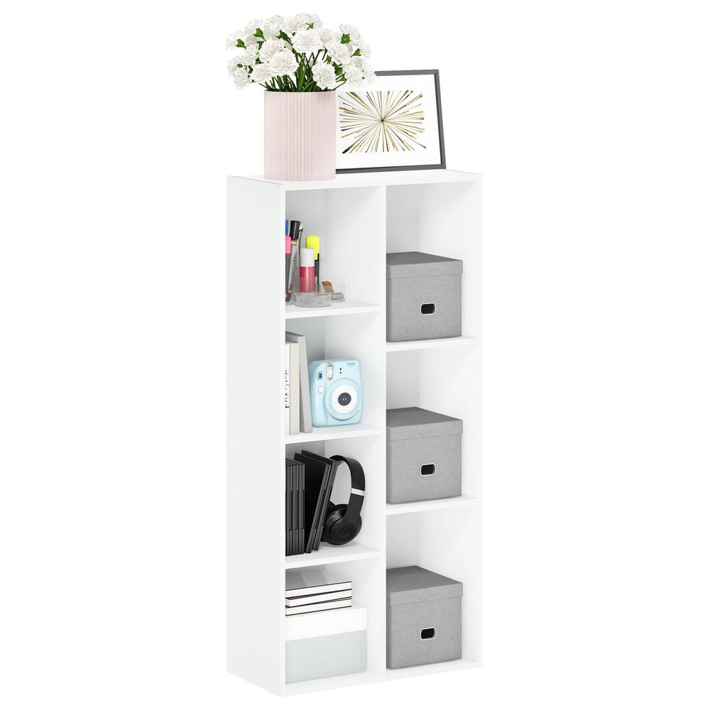 HOMLUX 7-Cube Reversible Open Shelf Storage Bookshelf in White, , large