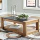 Ashley Quentina Lift-Top Coffee Table in Light Brown and Black, , large