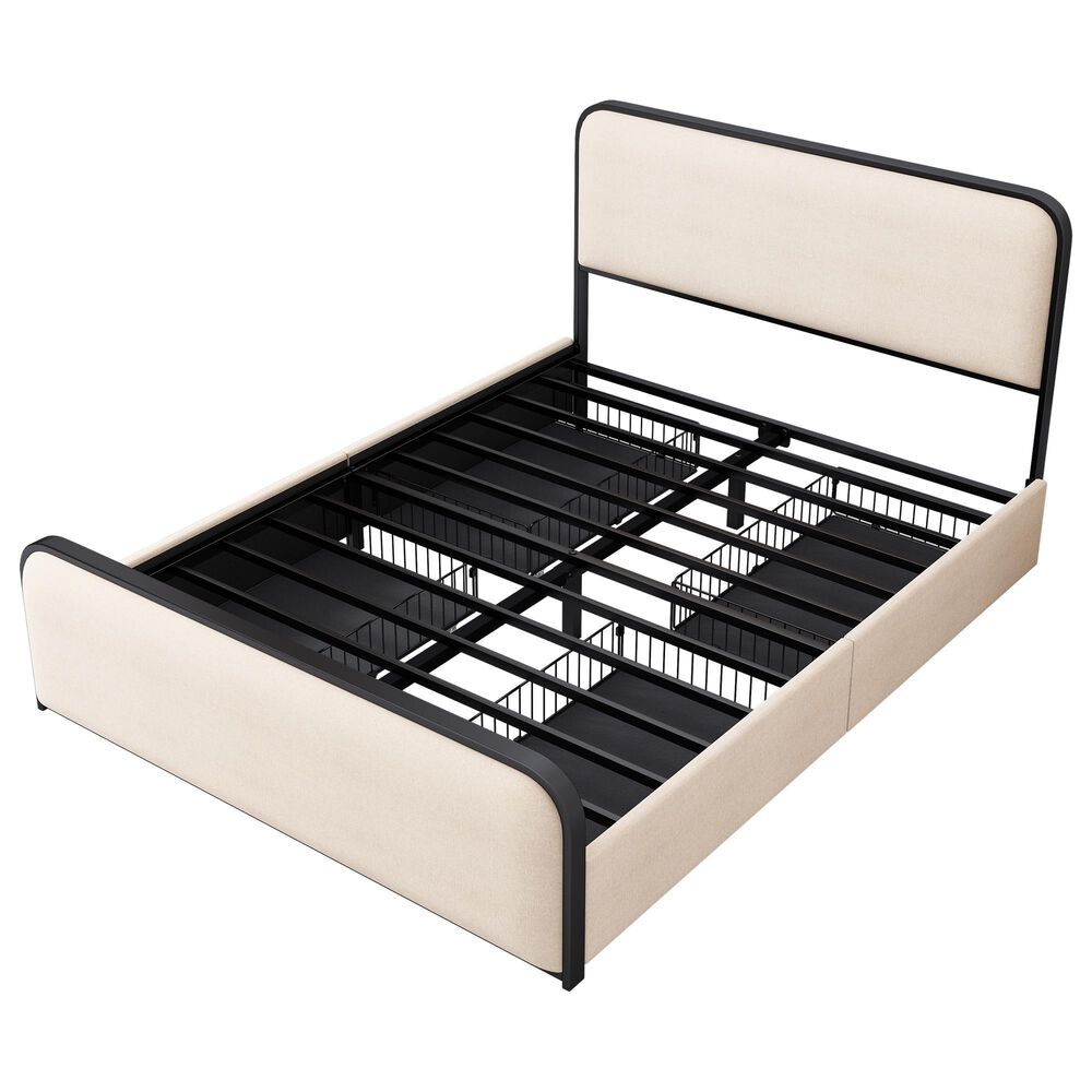 Hearth and Haven King Storage Bed Platform with Upholstered Headboard in Beige, , large