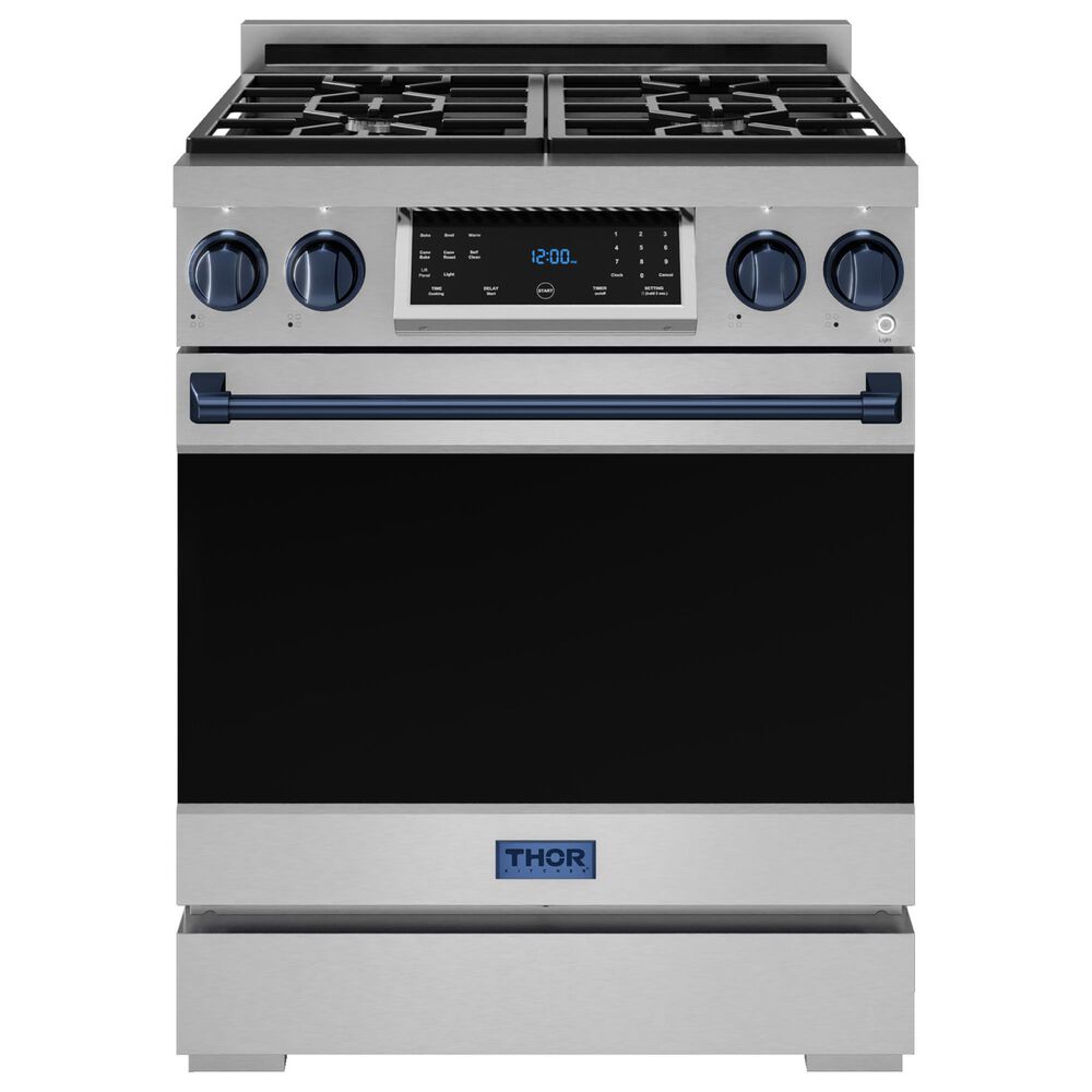 Thor Kitchen Gordon Ramsay 4.55 Cu. Ft. 30" Professional Natural Gas Range with Navy Blue Handle Kit in Stainless Steel, , large