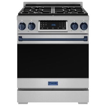 Thor Kitchen Gordon Ramsay 4.55 Cu. Ft. 30" Professional Natural Gas Range with Navy Blue Handle Kit in Stainless Steel, , large