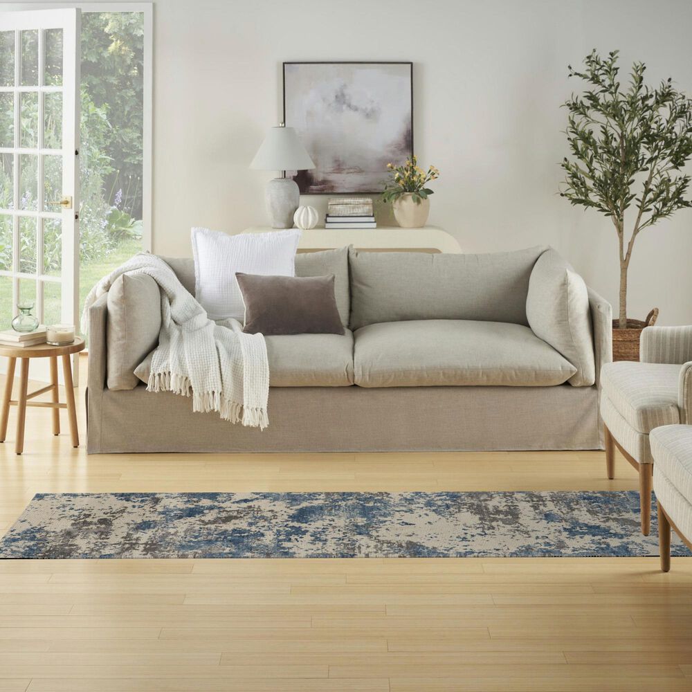 Nourison Rustic Textures RUS08 Grey and Blue 2&#39;2&quot; x 7&#39;6&quot; Runner, , large
