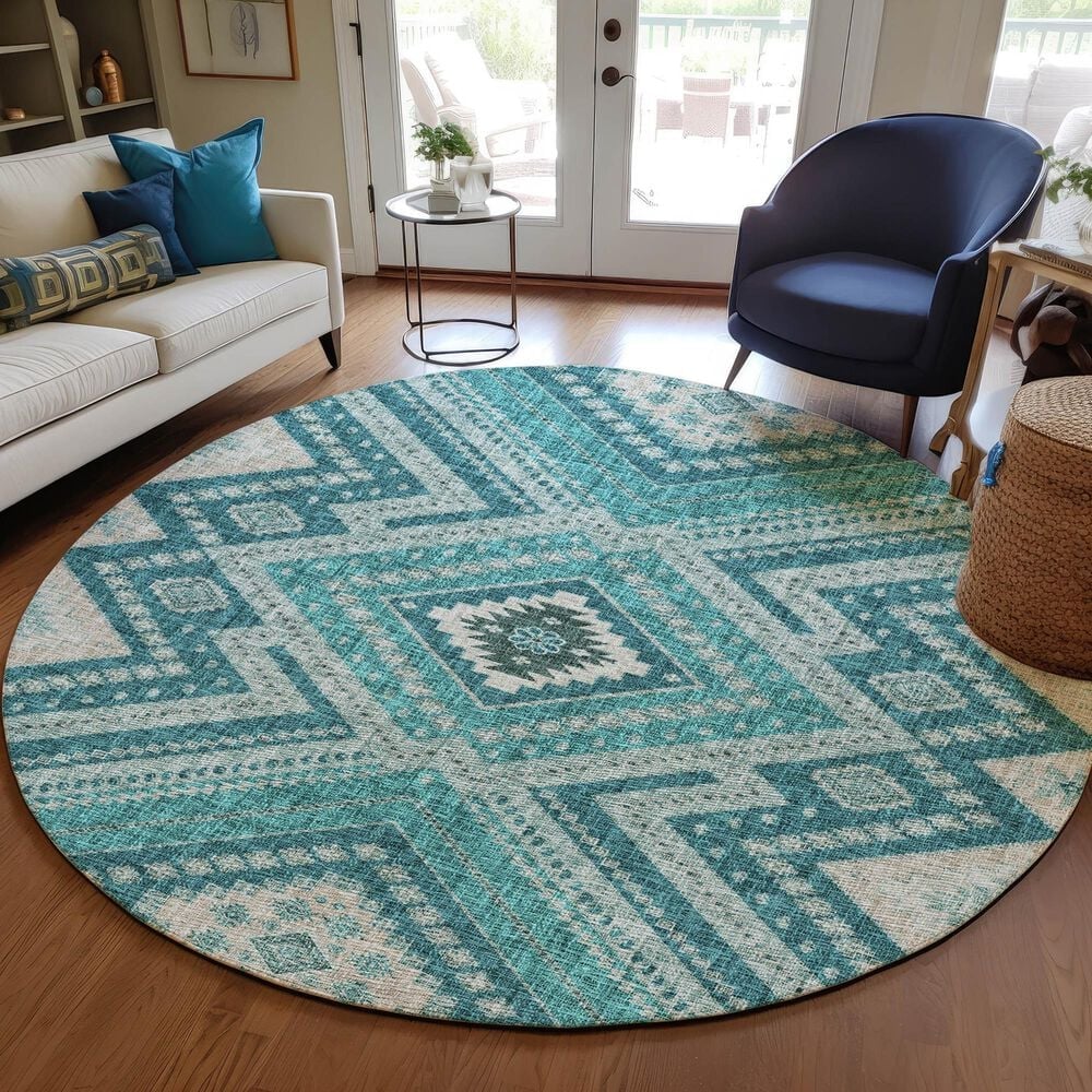 Dalyn Rug Company Portico PO5 Teal 8&#39; Round Area Rug, , large