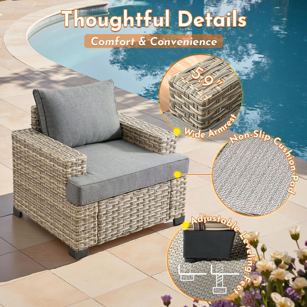 HOMLUX 7-Piece Modular Patio  Conversation Set in Dark Gray, , large