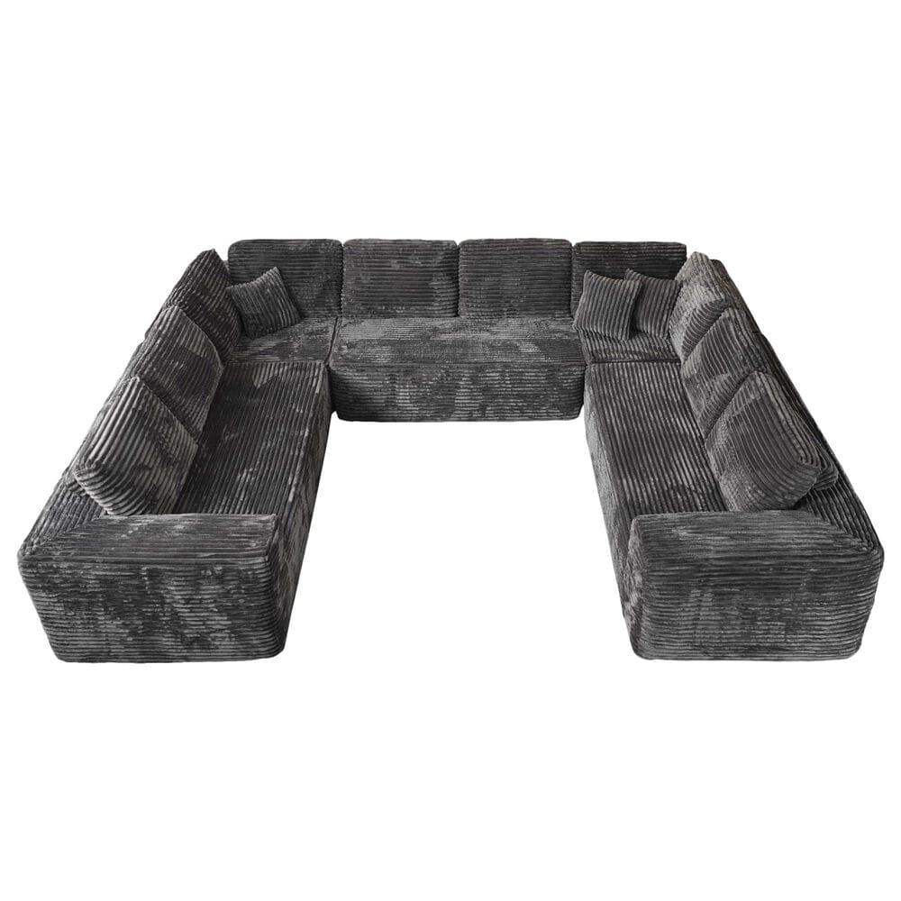 Noviland HOMLUX Modular Floor Sofa with Plush Corduroy, U-Shaped Sectional Couch with Chaise in Gray, , large