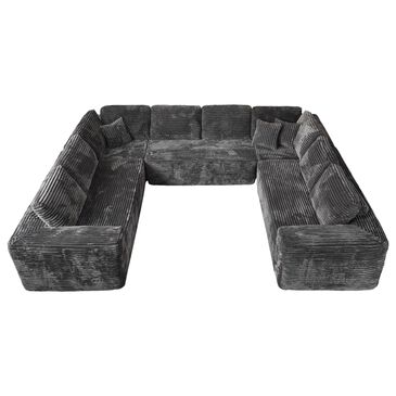 Noviland HOMLUX Modular Floor Sofa with Plush Corduroy, U-Shaped Sectional Couch with Chaise in Gray, , large