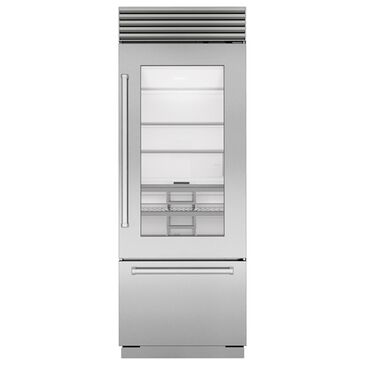 Sub Zero 17 Cu. Ft. Classic Right Hinge Bottom Freezer Refrigerator with Glass Door and Tubular Handle in Stainless Steel, , large