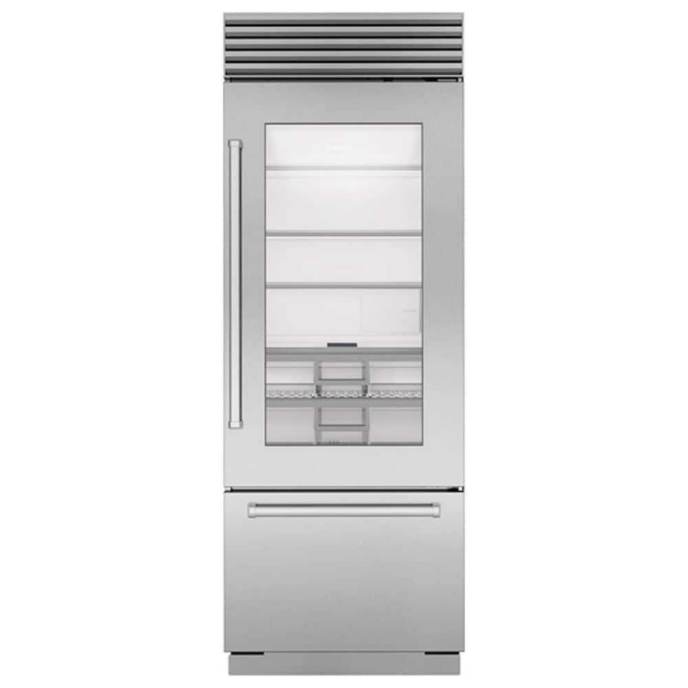 Sub Zero 17 Cu. Ft. Classic Right Hinge Bottom Freezer Refrigerator with Glass Door and Tubular Handle in Stainless Steel, , large