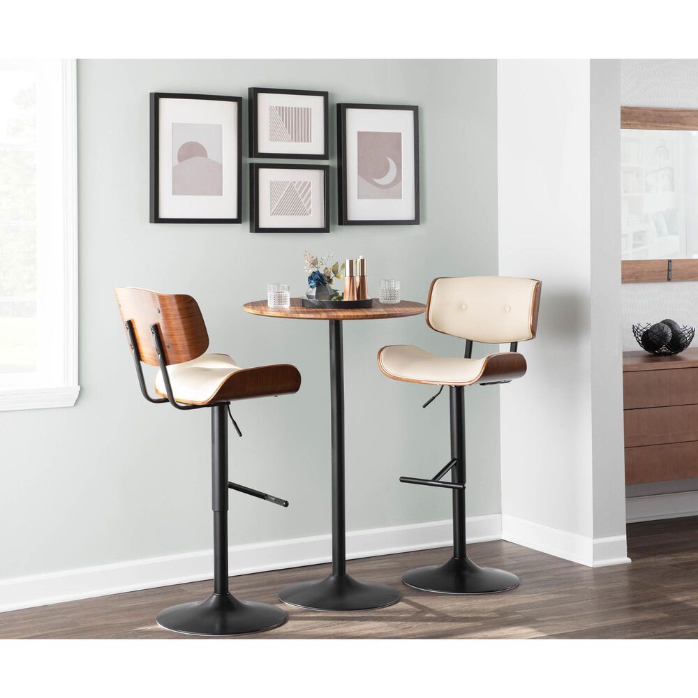 LumiSource Lombardi Swivel Adjustable Barstool with Cream Cushion in Black and Walnut, , large