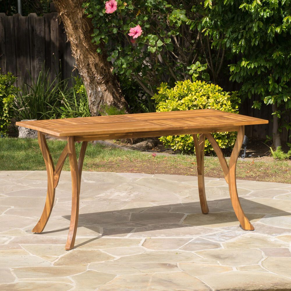 Hearth and Haven Outdoor 59 Inch Rectangular Solid Wood Table Dining Table in Teak, , large