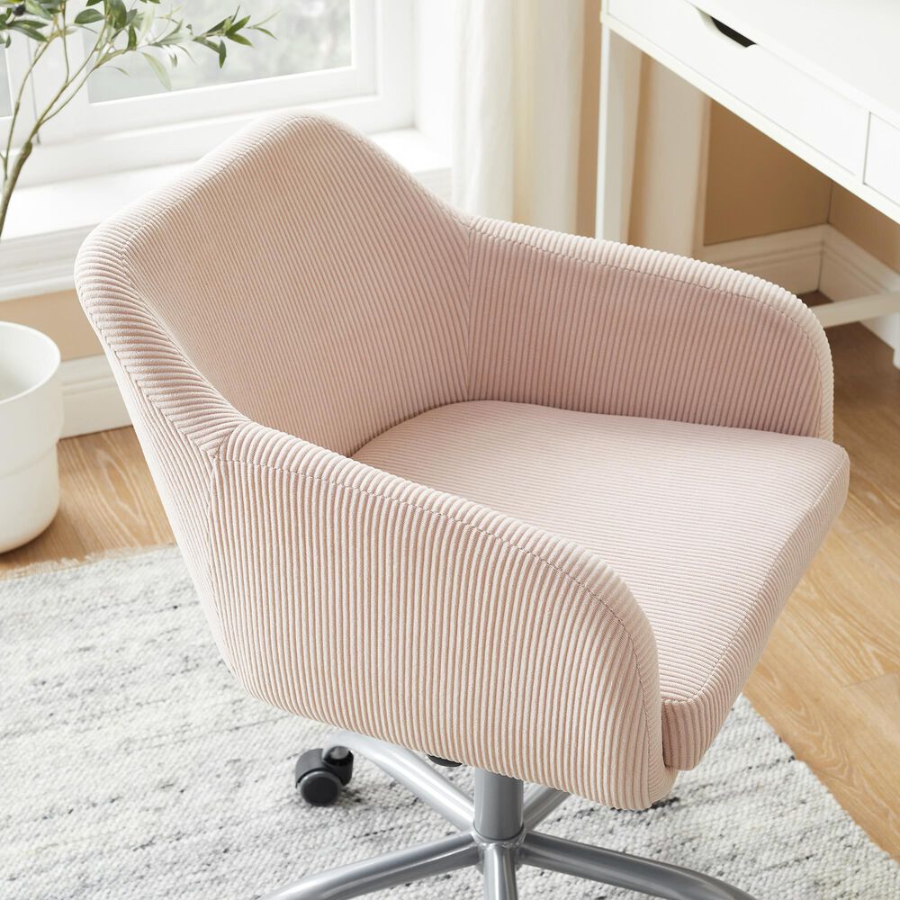Linon Home Decor Rylen Office Chair with Pink Cushion in Silver, , large