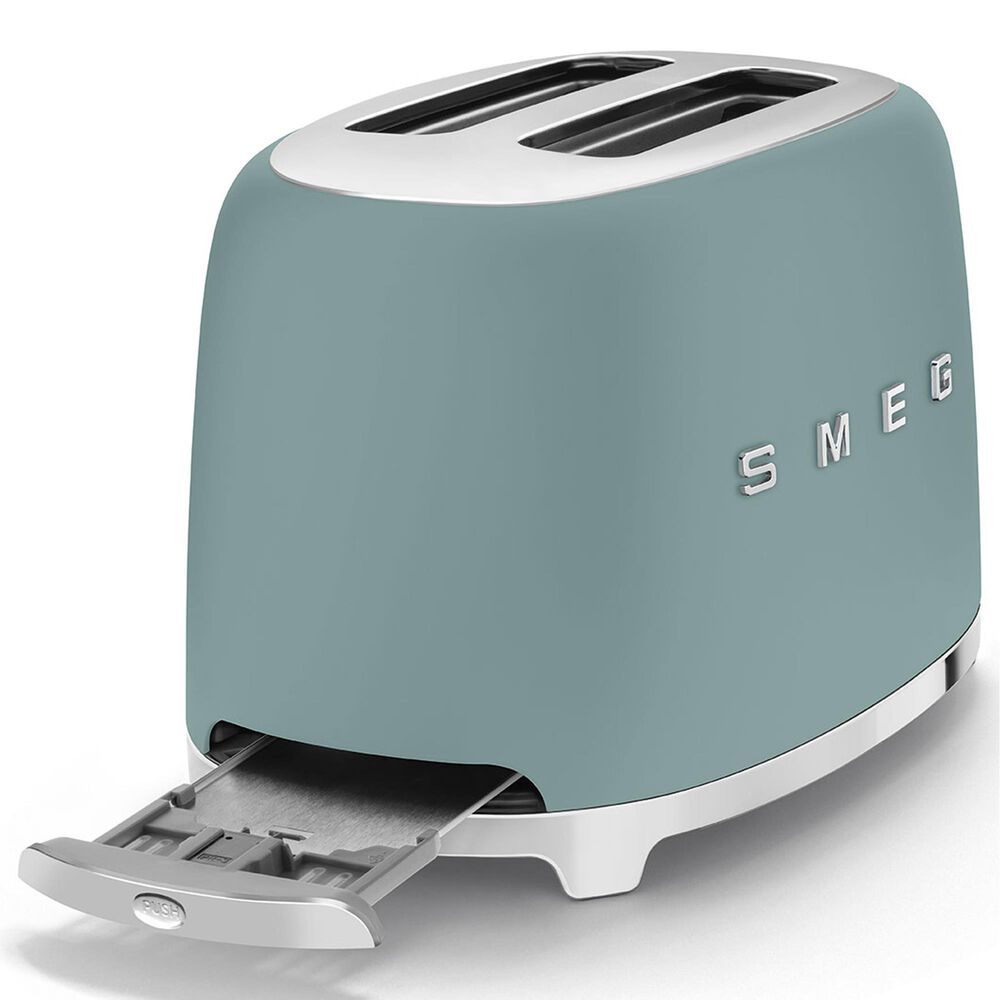 SMEG Retro-Style 2-Slice Toaster in Matte Emerald Green and Polished Chrome, , large