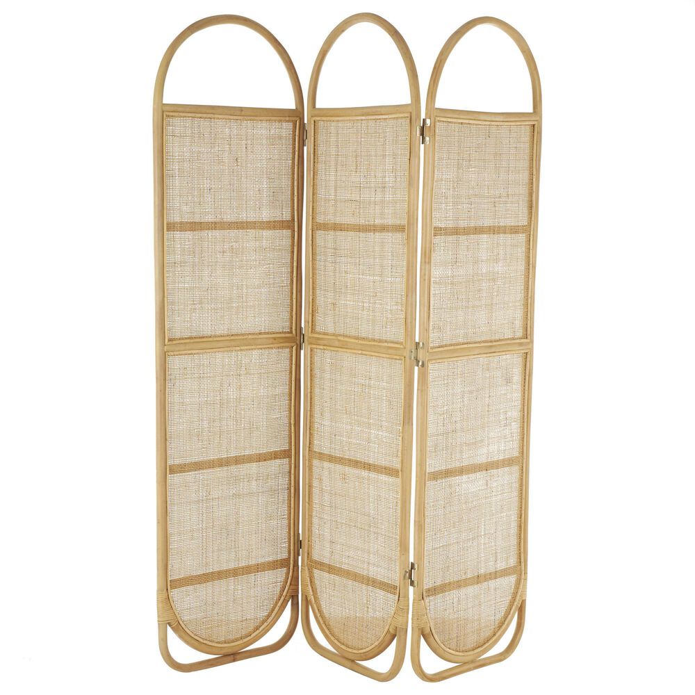 Maple and Jade 3-Panel Arched Oval Partition Room Divider Screen in Light Brown, , large