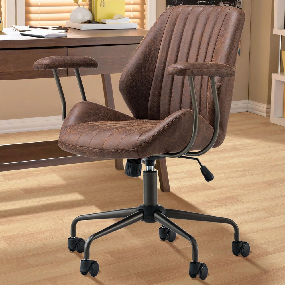 HOMLUX Mid Back Ergonomic Office Chair with Suede Leather in Dark Brown, , large