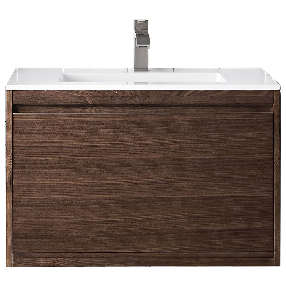 James Martin Vanities Mantova 31.5" Single Vanity in Mid-Century Walnut with 3 cm Glossy White Composite Stone Top and Rectangular Sink, , large