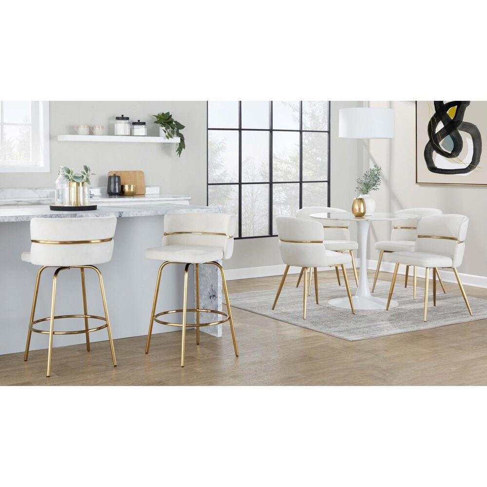 LumiSource Cinch 26" Swivel Counter Stool with Cream Upholstery in Gold (Set of 2), , large