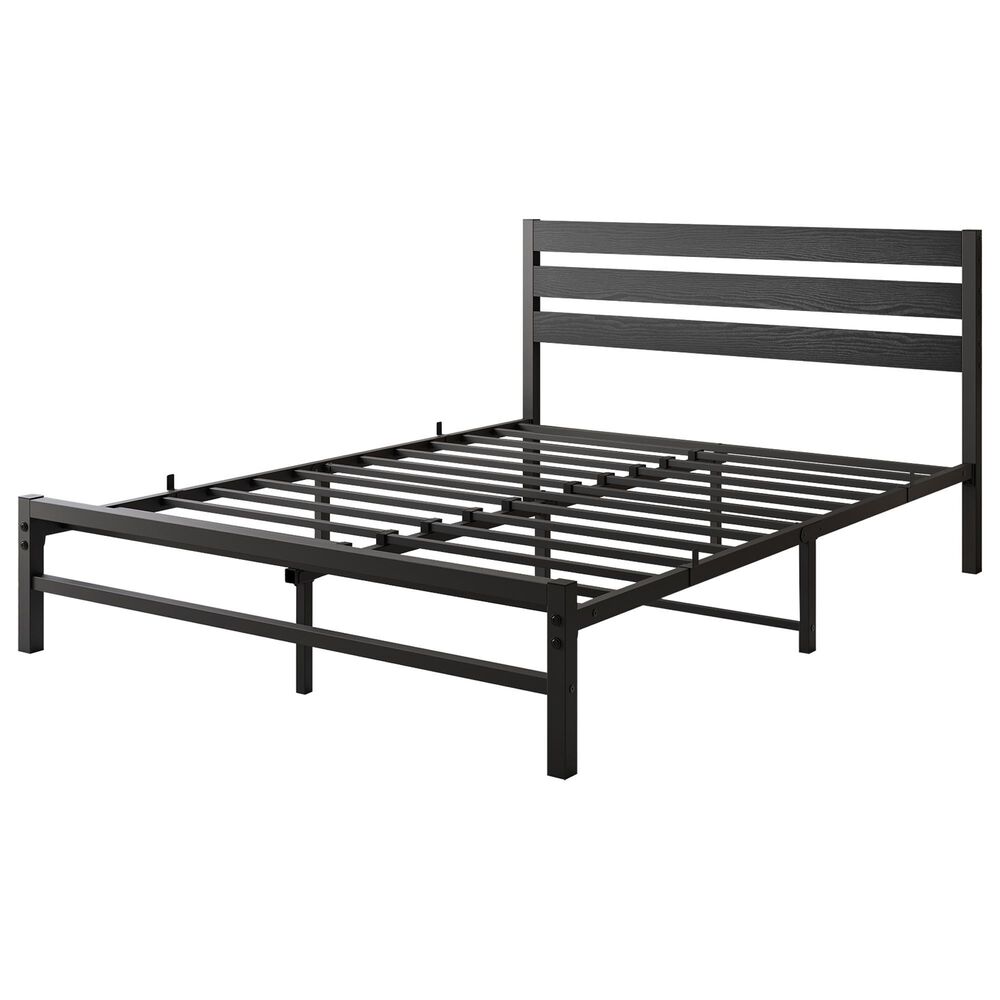 Hearth and Haven Queen Platform Bed Frame with Wood Headboard in Black, , large