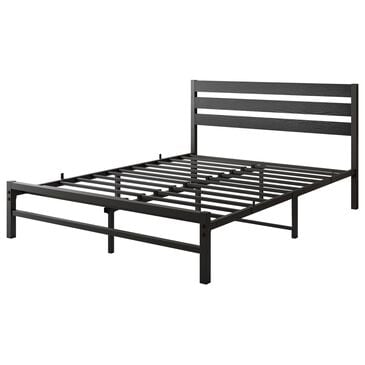 Hearth and Haven Queen Platform Bed Frame with Wood Headboard in Black, , large