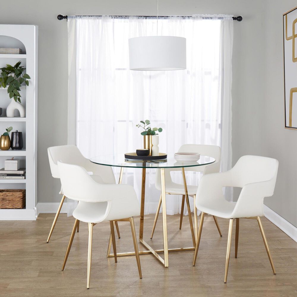 LumiSource Margarite Arm Chair with White Faux Leather Cushion in Gold (Set of 2), , large