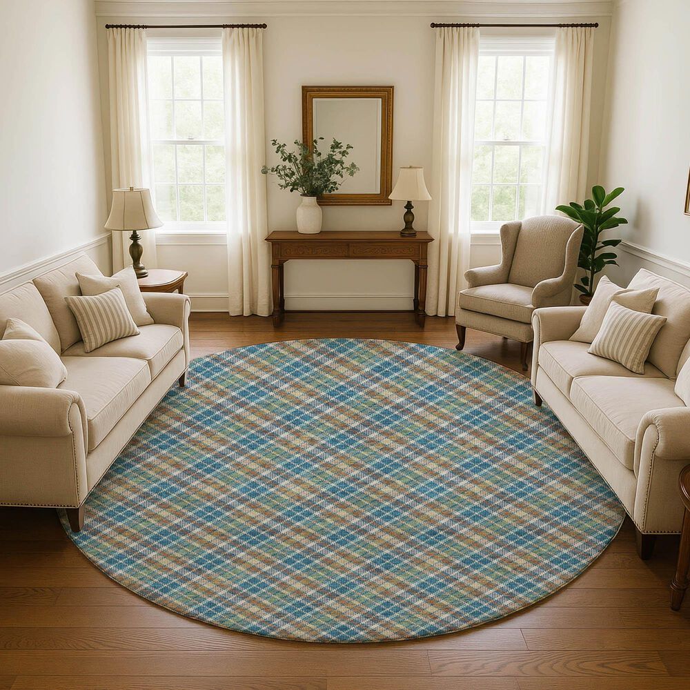 Dalyn Rug Company Soft Essentials Plaid Jewel 8' Round Indoor/Outdoor Area Rug, , large