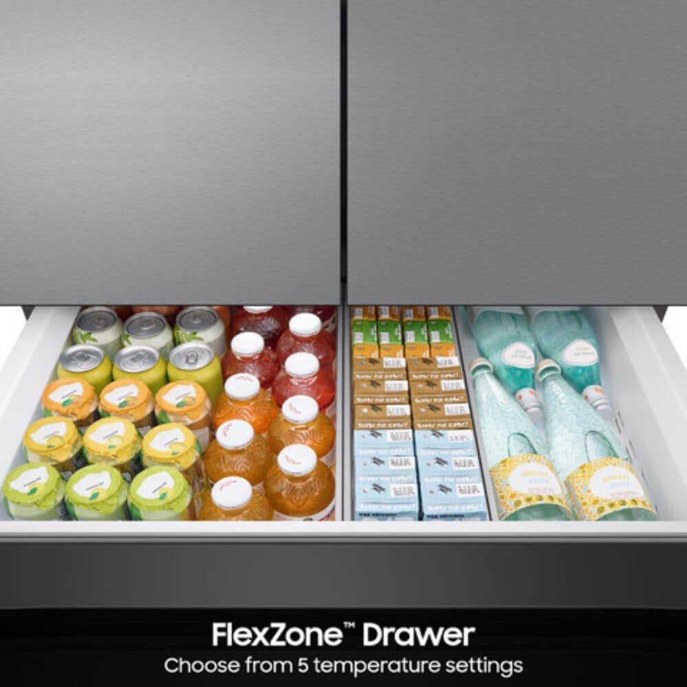 Samsung 22.9 Cu. Ft. Bespoke Counter Depth 4-Door French Door Refrigerator with Inner Beverage Center &amp; FlexZone Drawer in Stainless Steel, , large