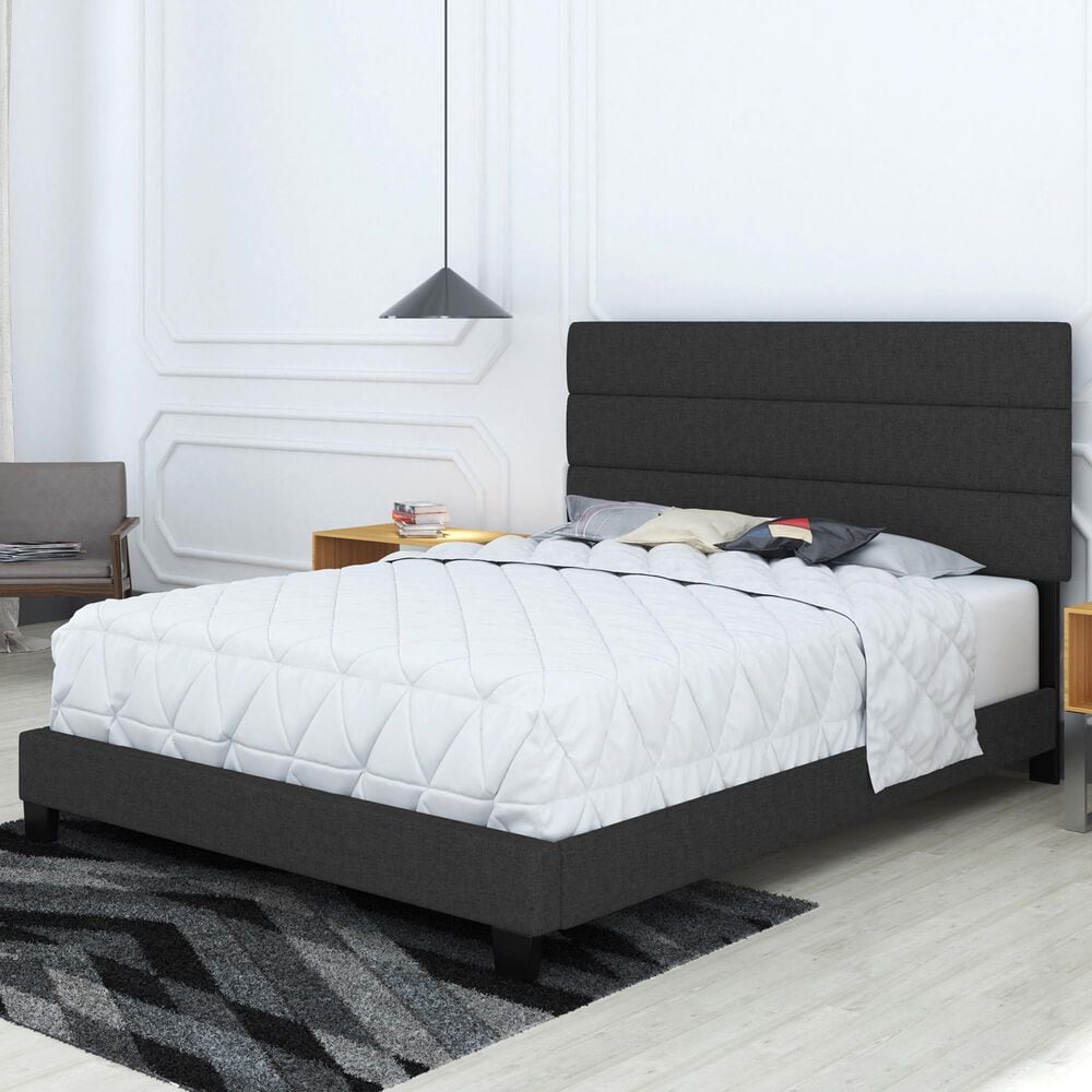 Accent Sicily Queen Upholstered Platform Bed in Black, , large