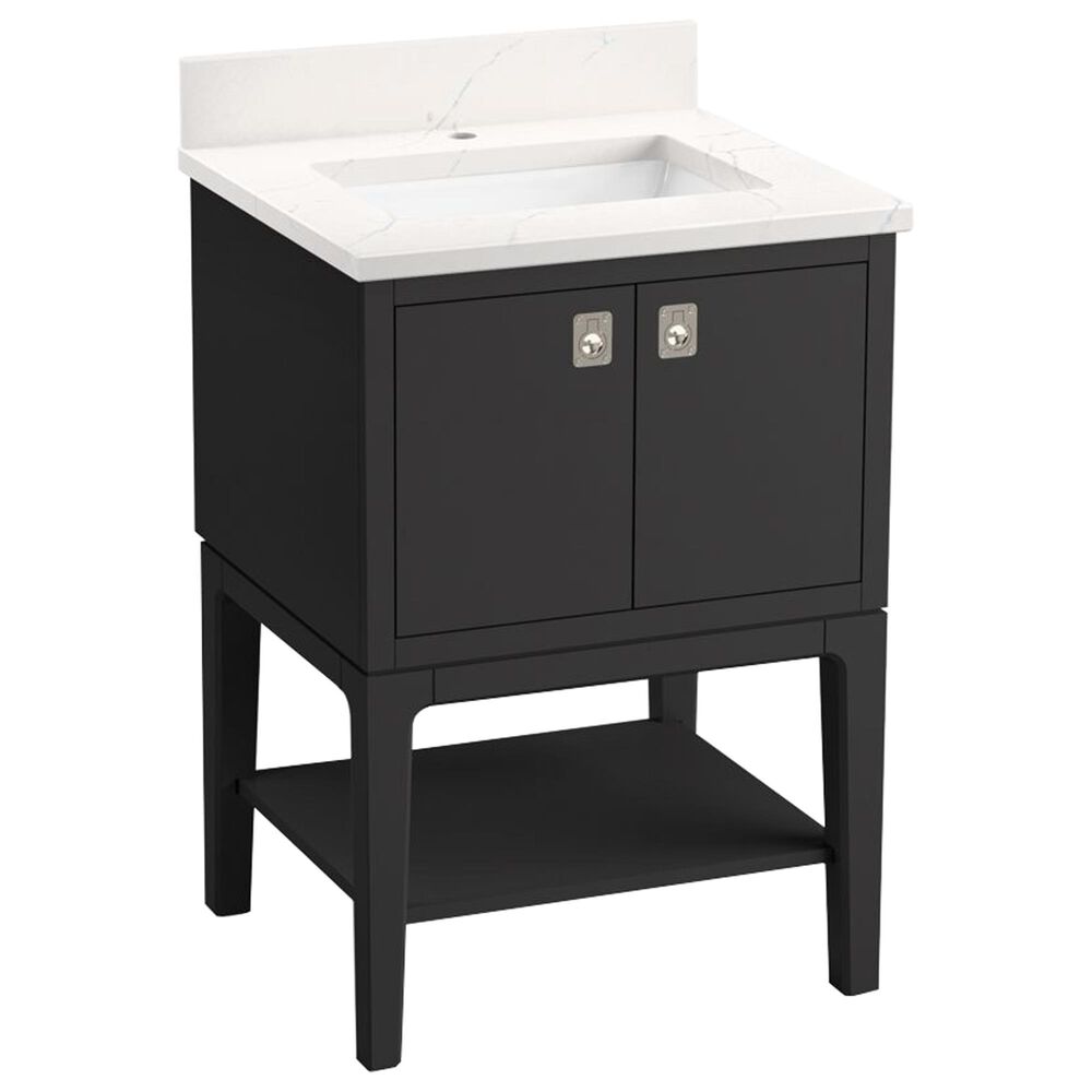 Kohler Seagrove 24" Single Bathroom Vanity in Ferrous Grey with 3 cm White Quartz Top and Rectangular Sink, , large