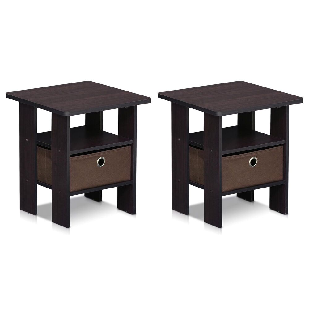 HOMLUX 2-Piece 1-Shelf End Table with Bin Drawer in Dark Walnut, , large