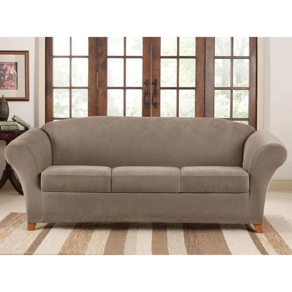 Surefit Three Cushion Sofa Slipcover in Taupe, , large