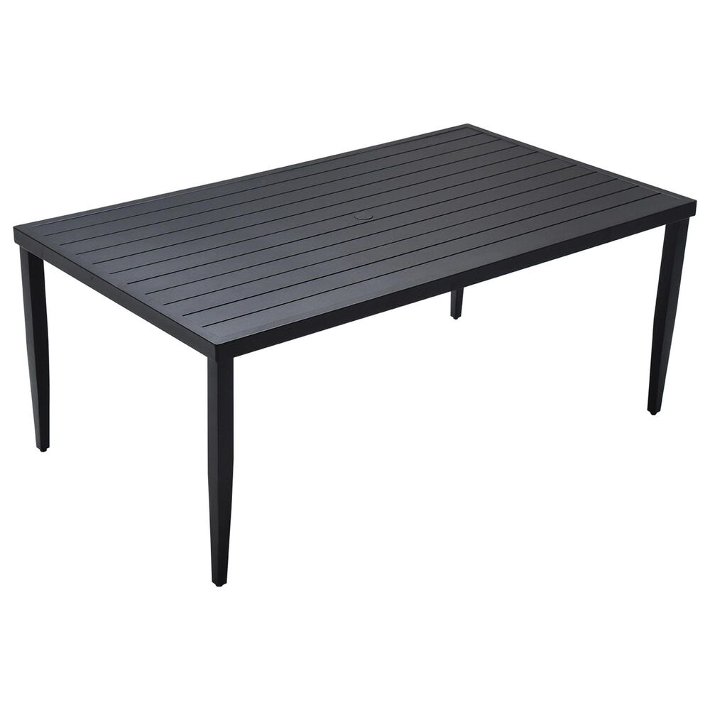 Hearth and Haven Outdoor Rectangular Dining Table with Umbrella Hole and Tapered Feet in Ember Black - Table Only, , large