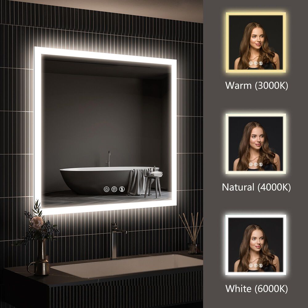 HOMLUX 36" x 36" LED Bathroom Vanity Mirror in Silver, , large