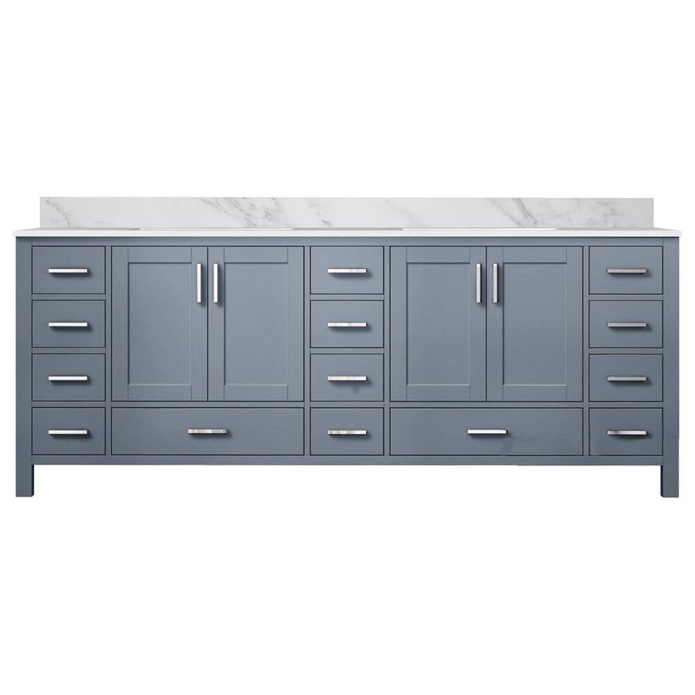 Lexora Home Jacques 84&quot; Double Bathroom Vanity in Dark Grey with 2 cm White Carrara Marble Top and Rectangular Sinks, , large
