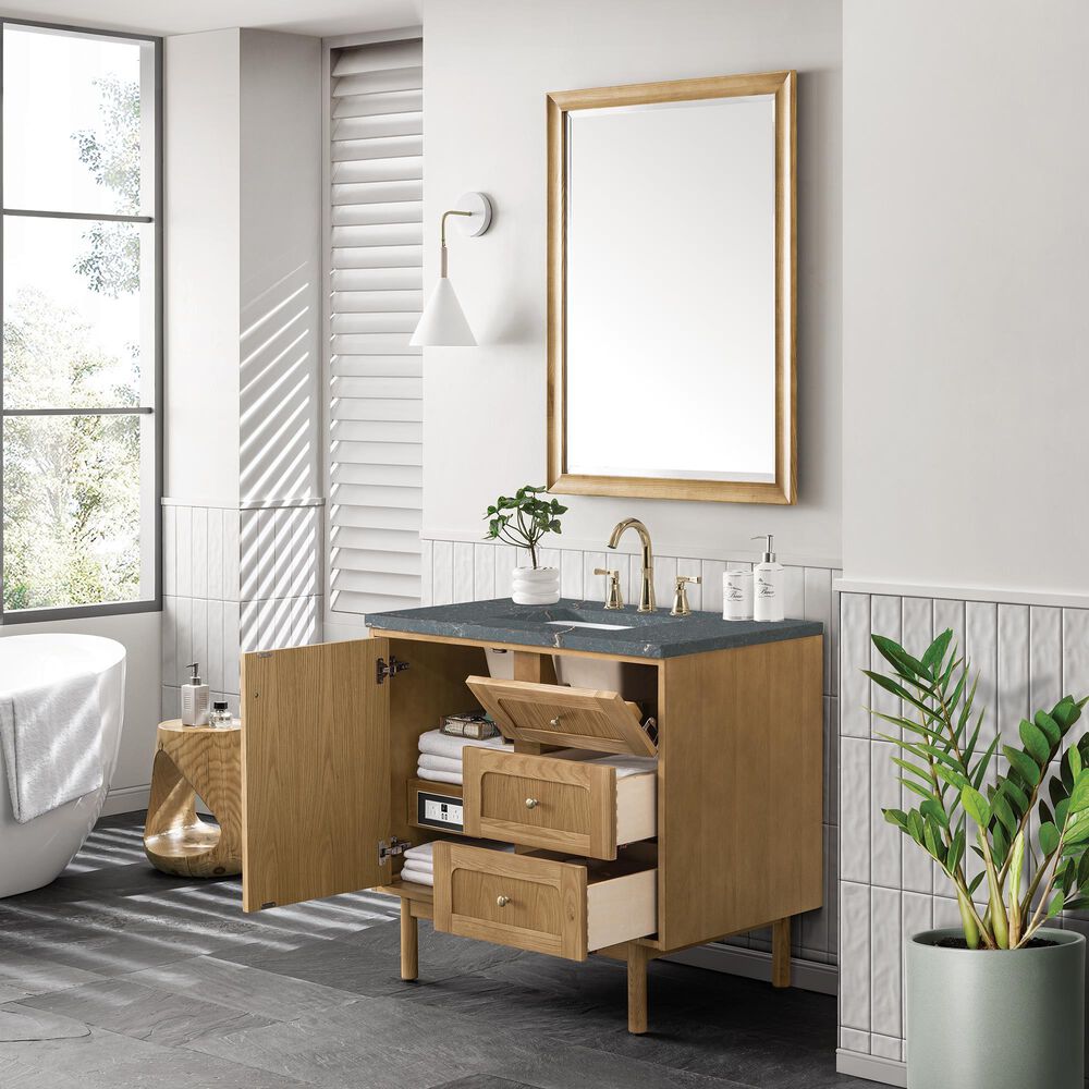 James Martin Vanities Laurent 36" Single Bathroom Vanity in Light Natural Oak with 3 cm Parisien Bleu Quartz Top and Rectangular Sink, , large