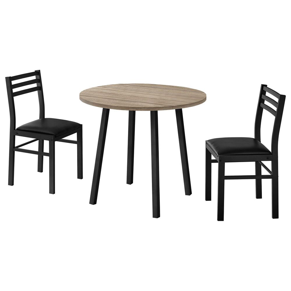Monarch Specialties 3-Piece Dining Set in Dark Taupe, , large