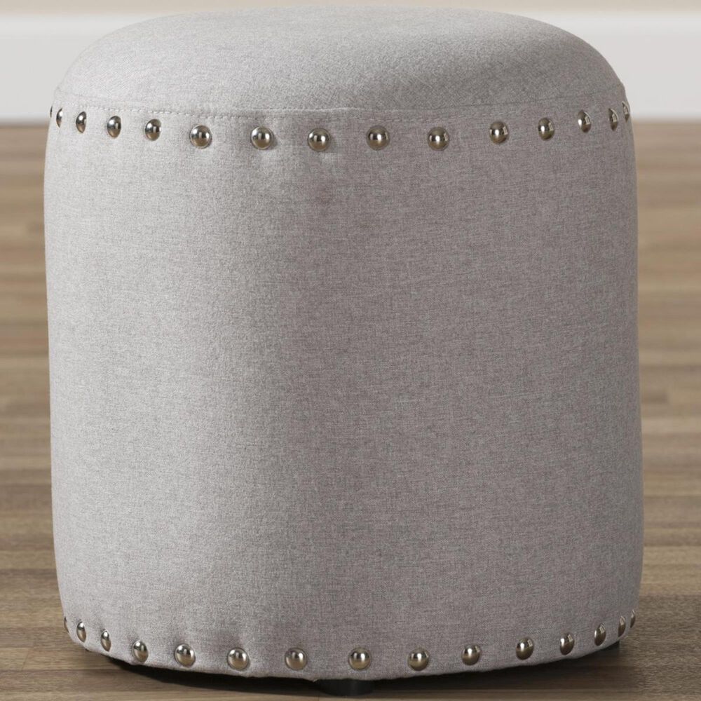 Baxton Studio Rosine Upholstered Nail Trim Ottoman in Light Grey, , large