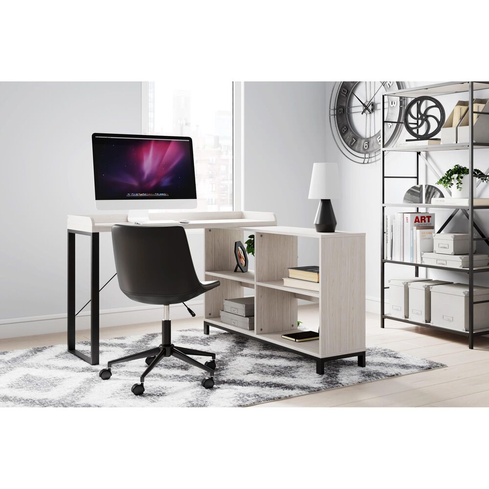 Ashley Bayflynn L-Desk in Whitewashed and Black, , large