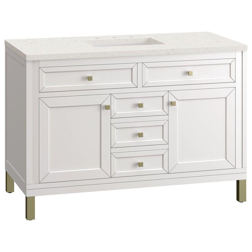 James Martin Vanities Chicago 48&quot; Single Bathroom Vanity in Glossy White with 3 cm Lime Delight Quartz Top and Rectangular Sink, , large