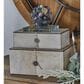 Maple and Jade 2-Piece Handmade Cowhide Decorative Box Set with Leather Loop Closure in Gray and White, , large