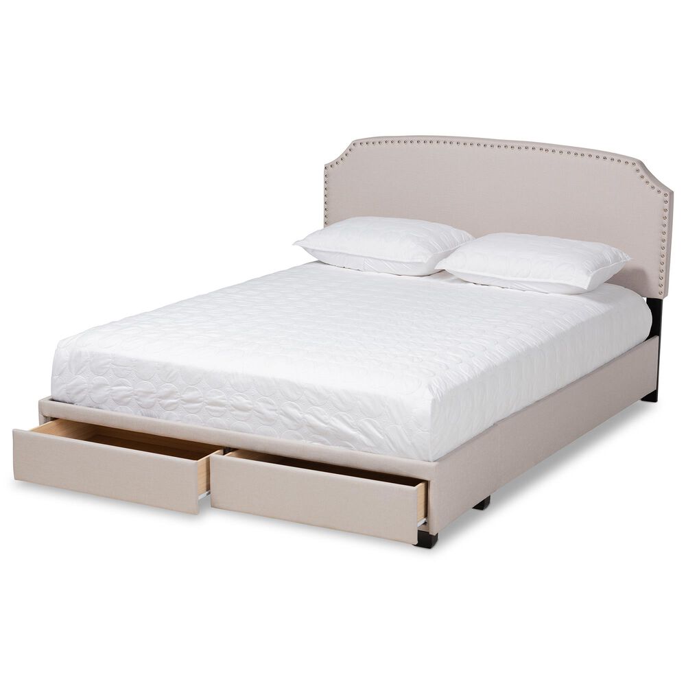 Baxton Studio Larese Queen Beige Fabric Upholstered Storage Bed with 2 Drawers in Black, , large