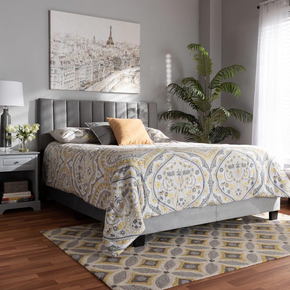Baxton Studio Clare King Upholstered Panel Bed in Grey, , large