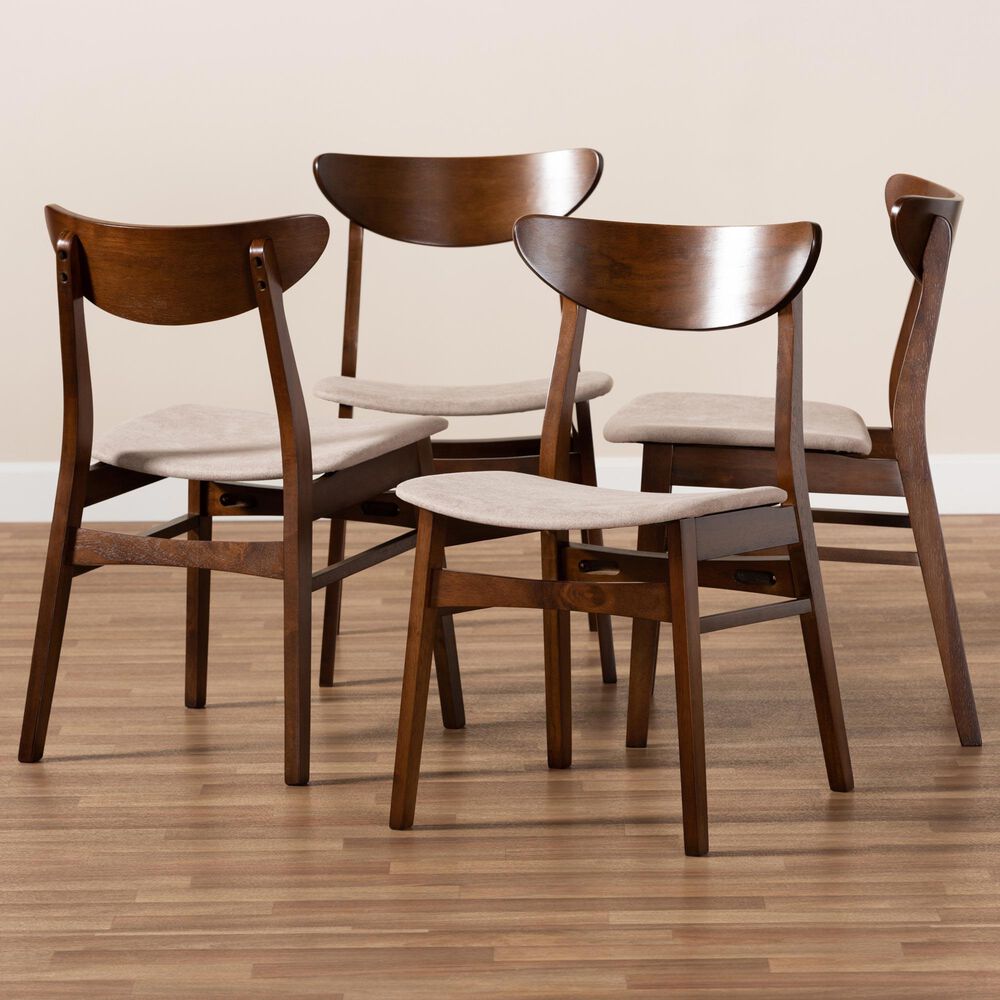 Baxton Studio Parlin Side Chair with Light Beige Cushion in Walnut Brown (Set of 4), , large