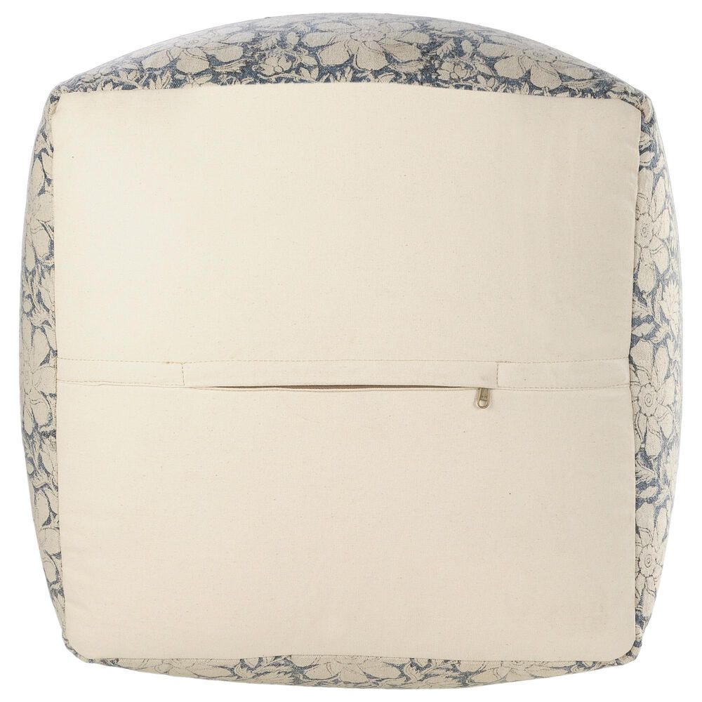 LR Home 20" Square Floral Pouf in Blue and Beige, , large