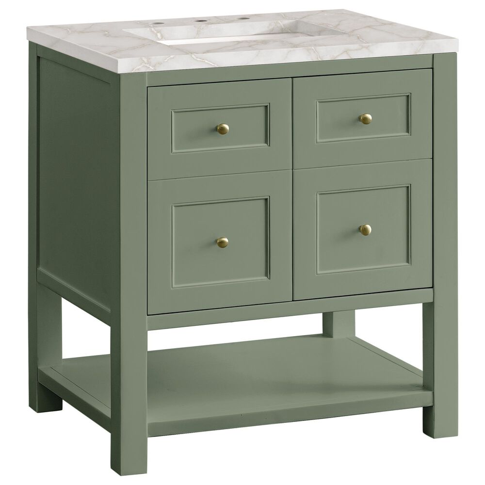 James Martin Vanities Breckenridge 30" Single Bathroom Vanity in Smokey Celadon with 3 cm Victorian Silver Quartz Top and Rectangular Sink, , large