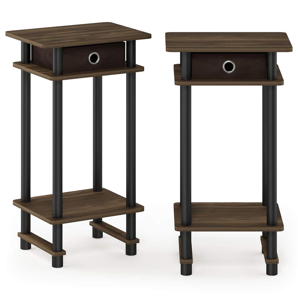 HOMLUX Tall End Table with Bin in Columbia Walnut and Black (Set of 2), , large