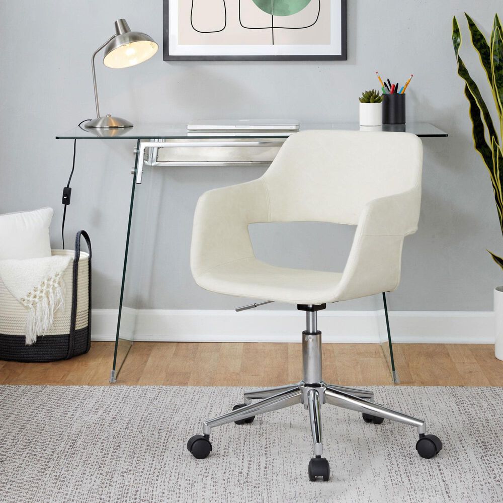 LumiSource Margarite Swivel Task Chair with Cream Faux Leather Cushion in Chrome, , large
